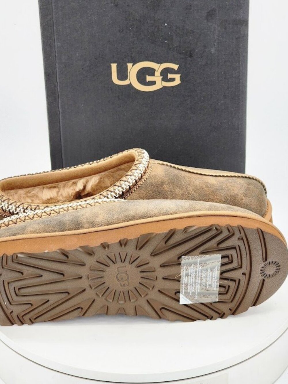 UGG Tasman Baxter Slippers Men’s Size 9 Chestnut Suede Shearling Clog - Picture 11 of 12